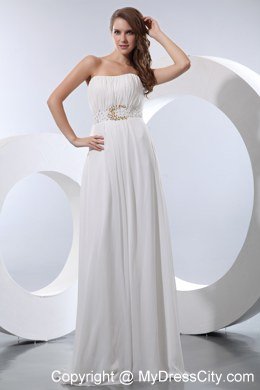 Elegant Empire Chiffon Strapless White Prom Dress with Beads