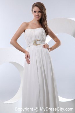 Elegant Empire Chiffon Strapless White Prom Dress with Beads