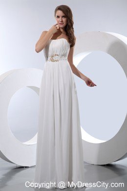 Elegant Empire Chiffon Strapless White Prom Dress with Beads