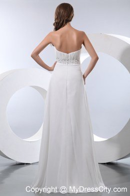 Elegant Empire Chiffon Strapless White Prom Dress with Beads