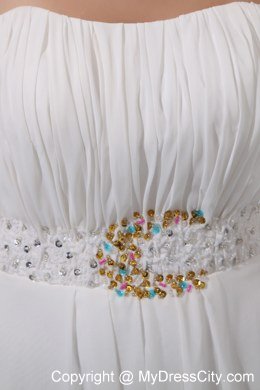 Elegant Empire Chiffon Strapless White Prom Dress with Beads