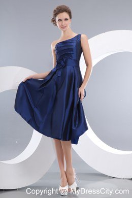 Navy Blue One Shoulder Floral Taffeta Homecoming Dress 2013