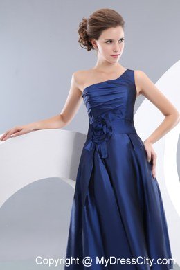 Navy Blue One Shoulder Floral Taffeta Homecoming Dress 2013