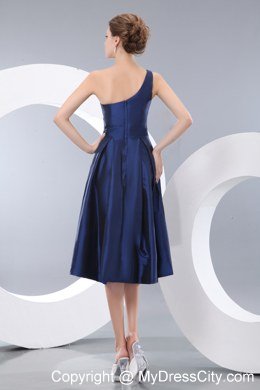 Navy Blue One Shoulder Floral Taffeta Homecoming Dress 2013