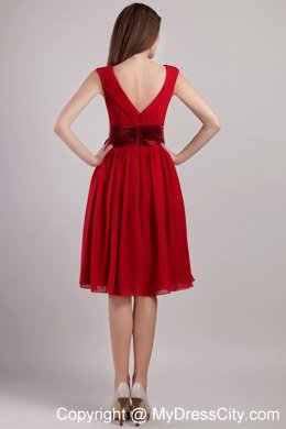 V-neck Ruching Maid of Honor Dress with Satin Sash and Bowknot