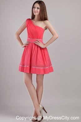 One Shoulder Chiffon Mini Homecoming Dress in Coral Red