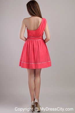 One Shoulder Chiffon Mini Homecoming Dress in Coral Red