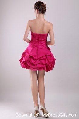 Mini Ruched Hot Pink Homecoming Dress with Pick-ups