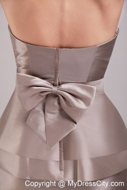 Brown Column Strapless Short Taffeta Bowknot Bridesmaid Dress