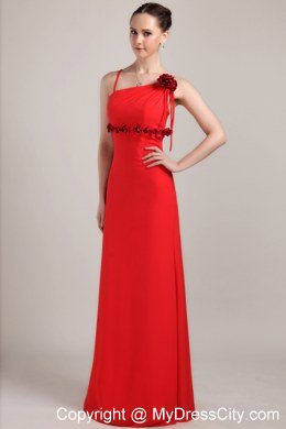 Hand Made Flower Red Column Straps Chiffon Homecoming Dress