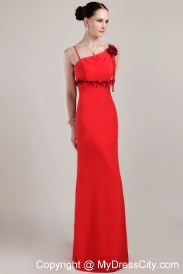 Hand Made Flower Red Column Straps Chiffon Homecoming Dress