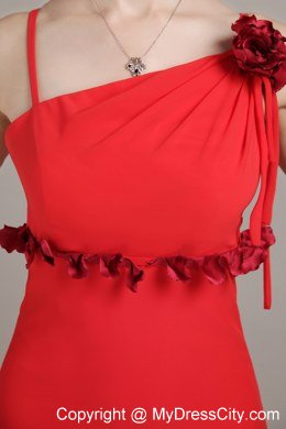 Hand Made Flower Red Column Straps Chiffon Homecoming Dress