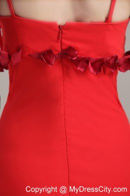 Hand Made Flower Red Column Straps Chiffon Homecoming Dress