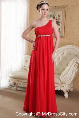 Red Empire Single Strap Chiffon Homecoming Dress with Beads