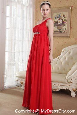 Red Empire Single Strap Chiffon Homecoming Dress with Beads