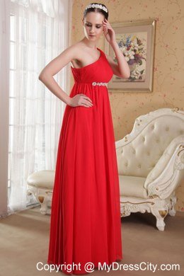 Red Empire Single Strap Chiffon Homecoming Dress with Beads