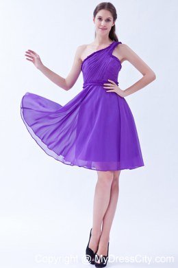 Purple Short One Shoulder Chiffon Ruch Homecoming Dress