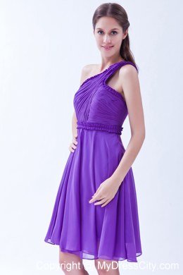 Purple Short One Shoulder Chiffon Ruch Homecoming Dress