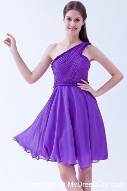 Purple Short One Shoulder Chiffon Ruch Homecoming Dress