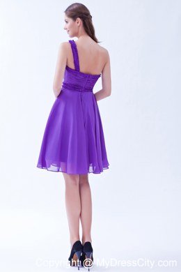 Purple Short One Shoulder Chiffon Ruch Homecoming Dress