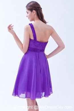 Purple Short One Shoulder Chiffon Ruch Homecoming Dress