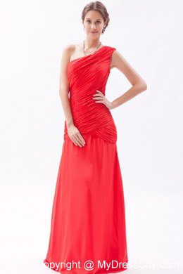 Chiffon Red Sheath One Shoulder Homecoming Dress Ruched