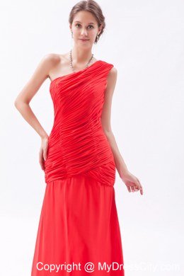 Chiffon Red Sheath One Shoulder Homecoming Dress Ruched