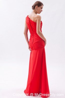 Chiffon Red Sheath One Shoulder Homecoming Dress Ruched