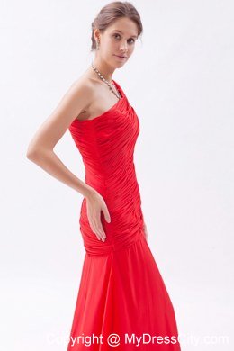 Chiffon Red Sheath One Shoulder Homecoming Dress Ruched