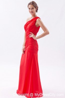 Chiffon Red Sheath One Shoulder Homecoming Dress Ruched