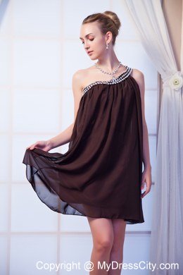 Mini-length Homecoming Dress in Brown One Shoulder Chiffon