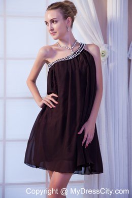 Mini-length Homecoming Dress in Brown One Shoulder Chiffon