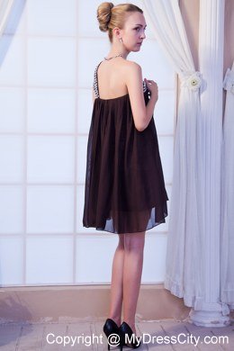 Mini-length Homecoming Dress in Brown One Shoulder Chiffon