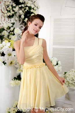 Light Yellow Asymmetrical Short Chiffon Homecoming Dress