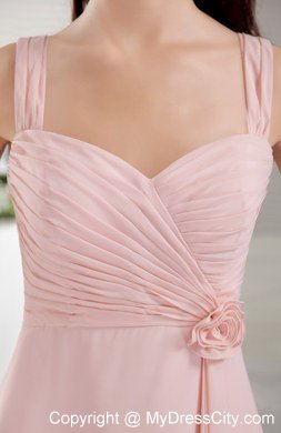 Chiffon Baby Pink Tea-length Homecoming Dress with Straps