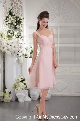 Chiffon Baby Pink Tea-length Homecoming Dress with Straps