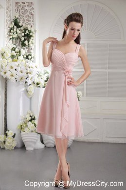 Chiffon Baby Pink Tea-length Homecoming Dress with Straps