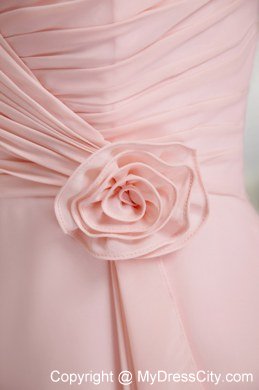 Chiffon Baby Pink Tea-length Homecoming Dress with Straps