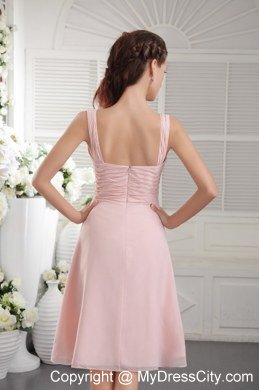 Chiffon Baby Pink Tea-length Homecoming Dress with Straps