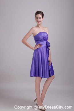 Strapless Satin Short Homecoming Dress with Purple Flower