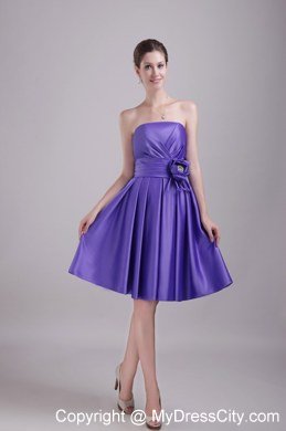 Strapless Satin Short Homecoming Dress with Purple Flower