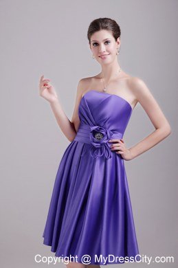 Strapless Satin Short Homecoming Dress with Purple Flower