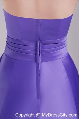 Strapless Satin Short Homecoming Dress with Purple Flower