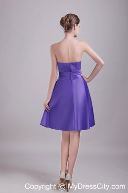 Strapless Satin Short Homecoming Dress with Purple Flower