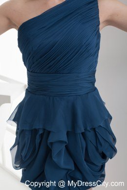 One Shoulder Mini-length Navy Blue Ruching Homecoming Dress