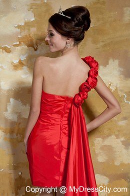 Watteau Train Red One Shoulder Homecoming Dress with Flowers