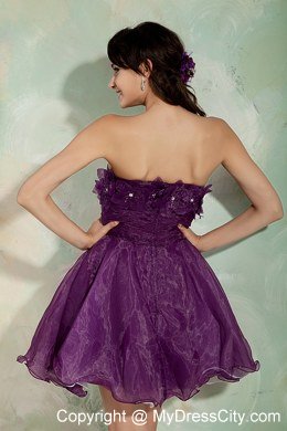 Dark Purple A-line Homecoming Dress Hand Flowers Mini-length