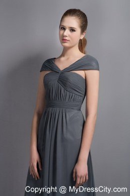 Cheap Grey Ruches Asymmetrical Cap Sleeves Prom Celebrity Dress