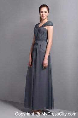 Cheap Grey Ruches Asymmetrical Cap Sleeves Prom Celebrity Dress