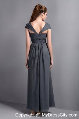 Cheap Grey Ruches Asymmetrical Cap Sleeves Prom Celebrity Dress